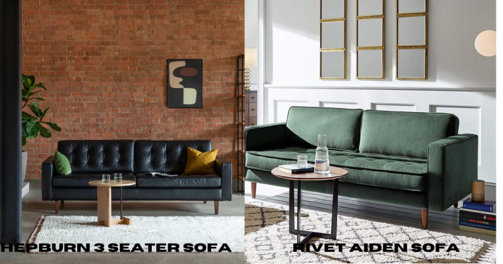 Affordable alternatives to designer furniture -Hepburn sofa vs Rivet Aiden sofa